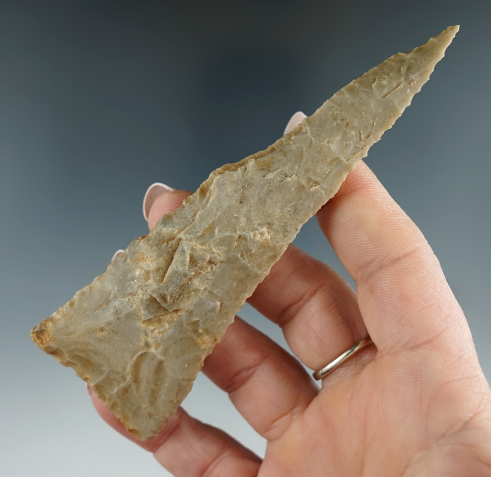 Steeply beveled 4 5/8" Knife found in Nolan Co., Texas.