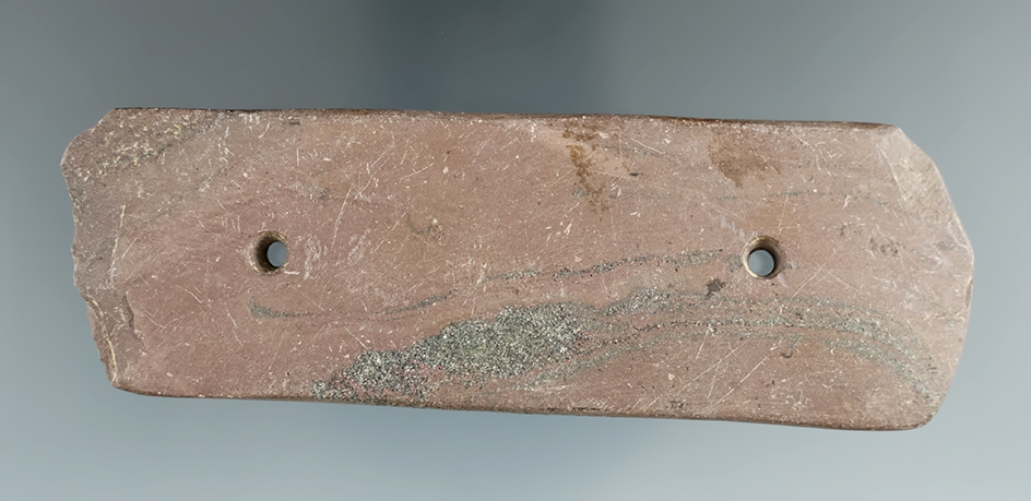 4 1/2" Gorget with damage to one end found near the Black Fork River, Richland Co., Ohio.