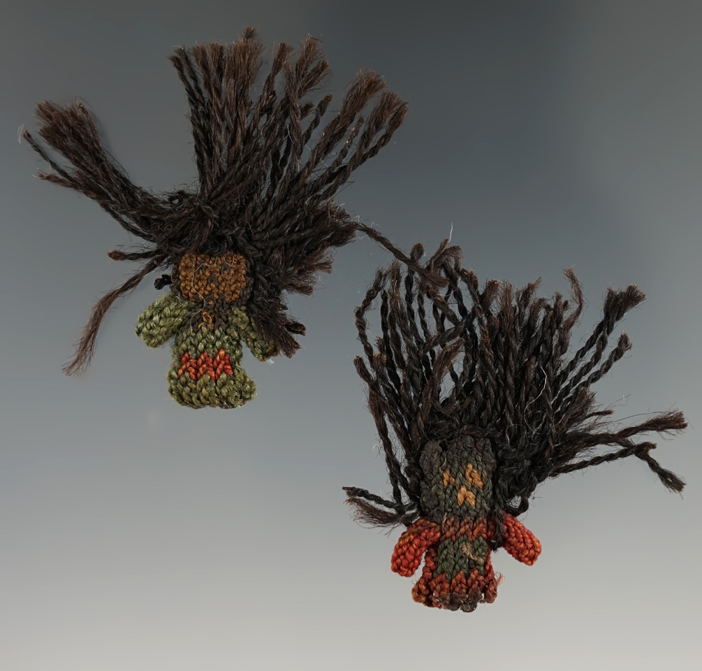 Unique pair of Inca woven human miniatures found in Peru. Largest is 1 7/8" long