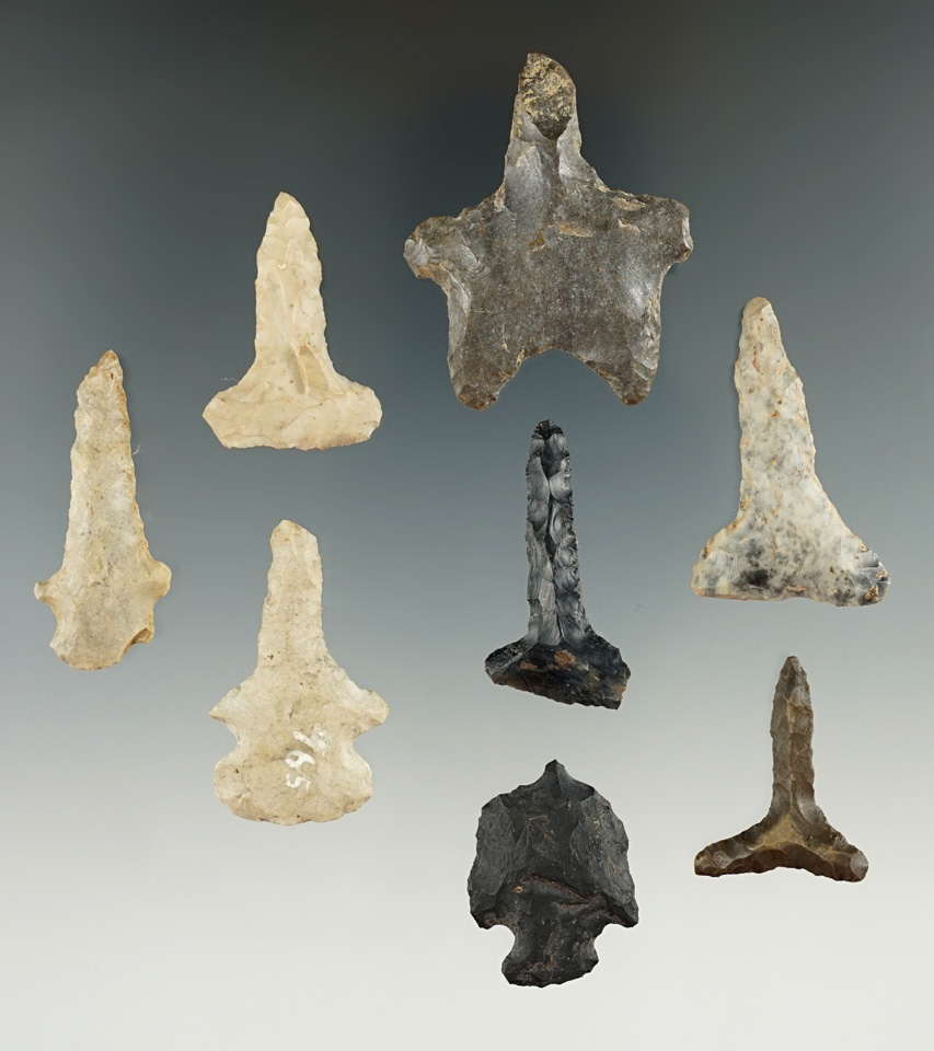 Group of eight Midwestern Drills, largest is 1 5/8".