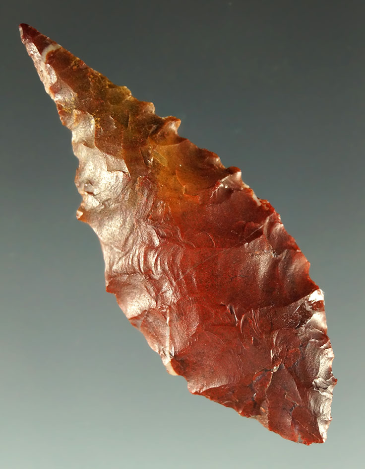 1 15/16" nicely serrated Leaf Point - very attractive  material found near the upper Rogue River.