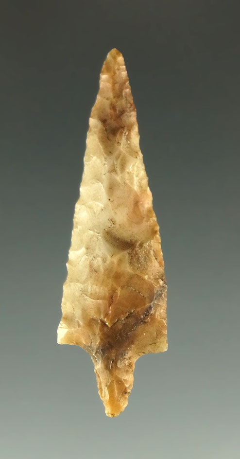 1 3/16" pin stem Gempoint made from multicolored material found near the Columbia River.