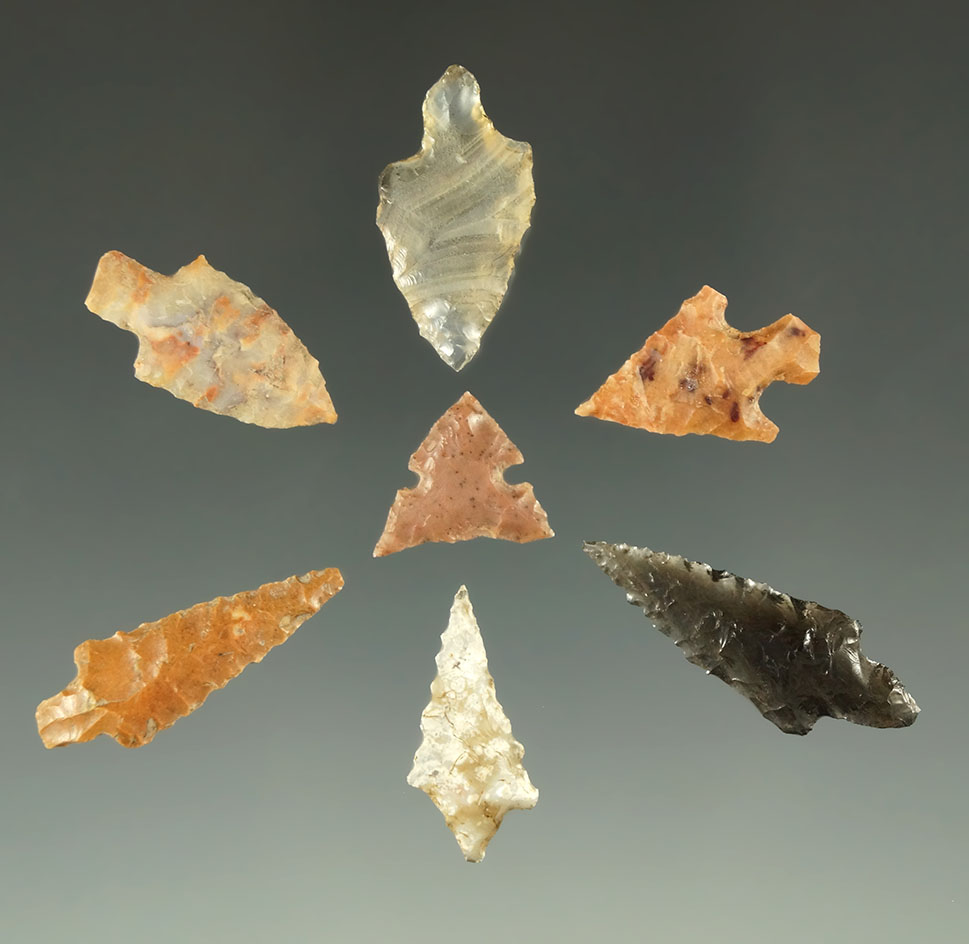 Set of seven Columbia River Gempoints, largest is 1 1/16".