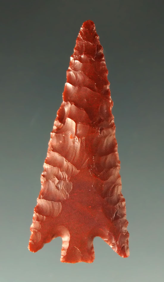 1 3/8" Columbia Plateau - nicely made off a flaked of red Jasper found near the Columbia River.