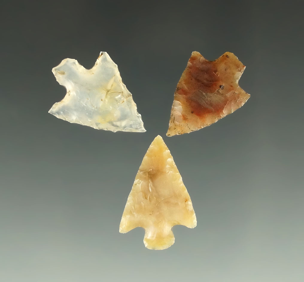 Set of three Columbia River Gempoints, largest is 15/16".