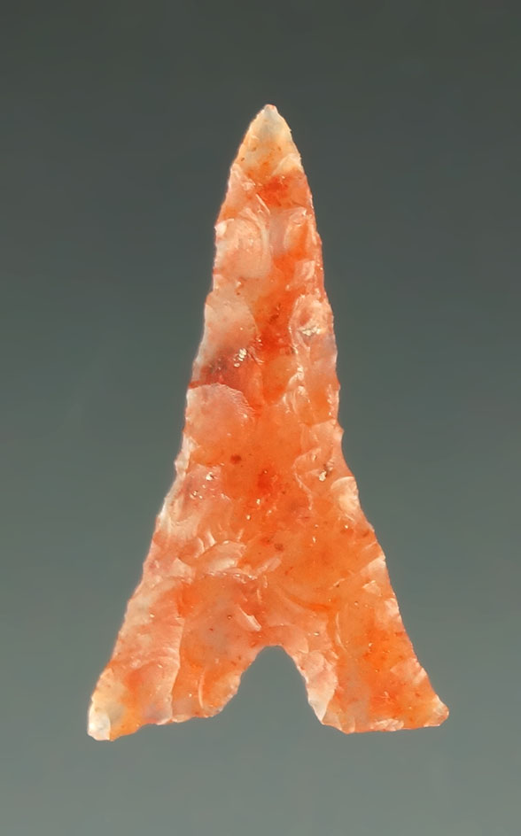 Ex. Museum! 3/4" classic style Garza point - beautiful pink and clear agate - Texas. Ex. Shewey.