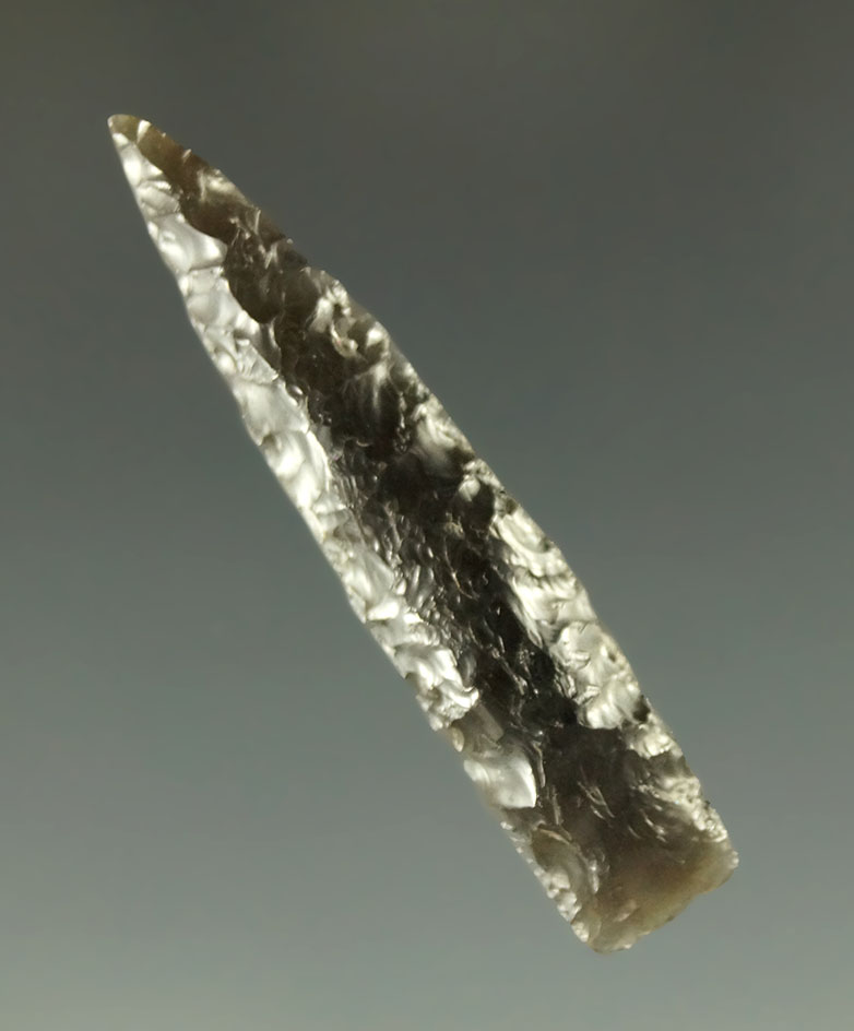 Nice flaking on this 1 1/2" obsidian arrowhead found in Oregon.