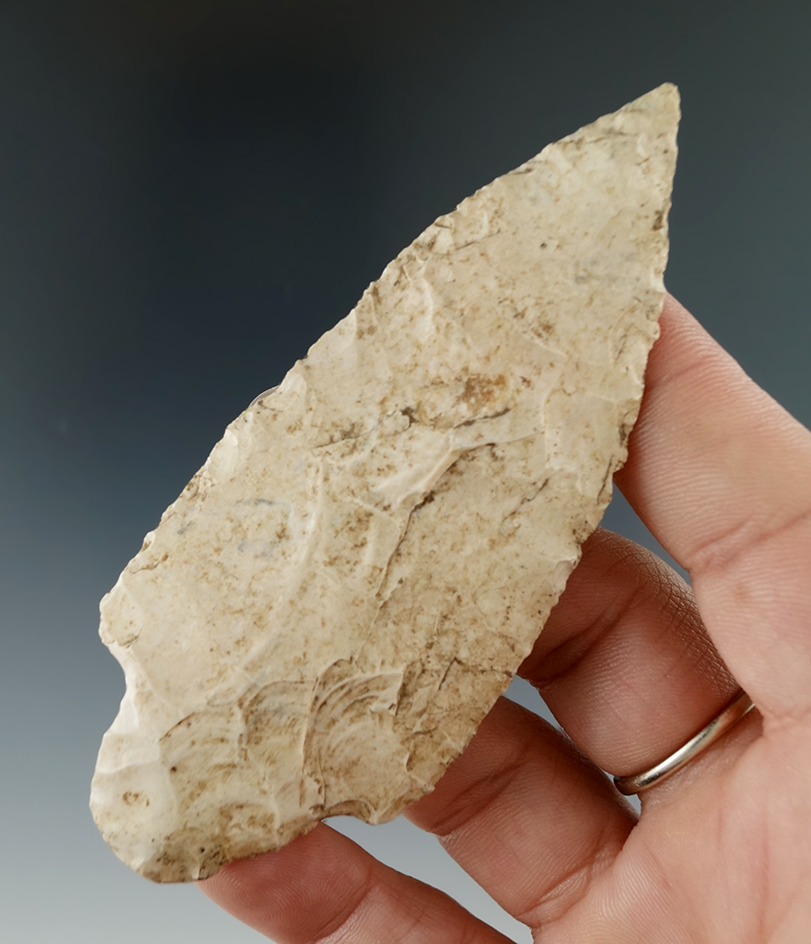 3 3/4" Adena found in Clay Co., Tennessee by Harold Smith. Comes with a Jerry Dickey COA.