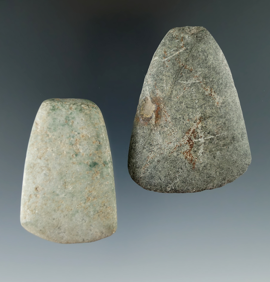 2 Miniature Stone Tools; 2 1/2" Ohio Adze - nicely styled bit and a 2 3/16" Celt found in Missouri.