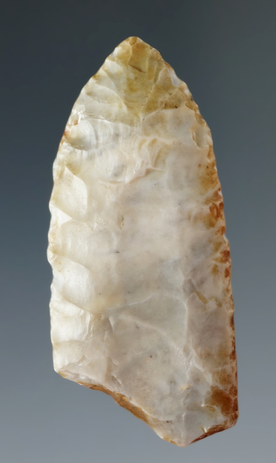 Restorable 2 3/16" Clovis that is nicely fluted on both sides found in Lawrence County Illinois