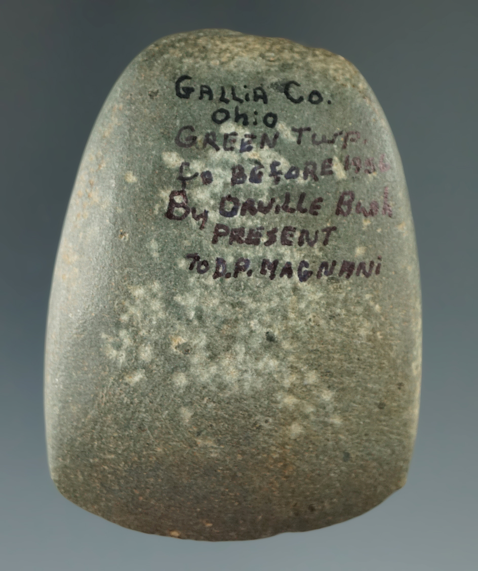 2 1/2" Greenstone Celt in very nice condition found in Green Township, Gallia County Ohio.