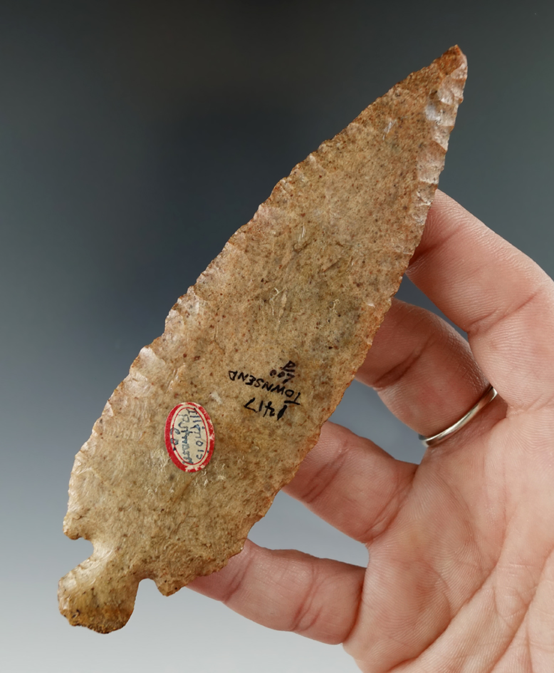 4 7/8" Early Ovoid Knife - Harrodsburg Chert,  Putnam Co., Illinois. Ex. Earl Townsend. Davis G-9 CO