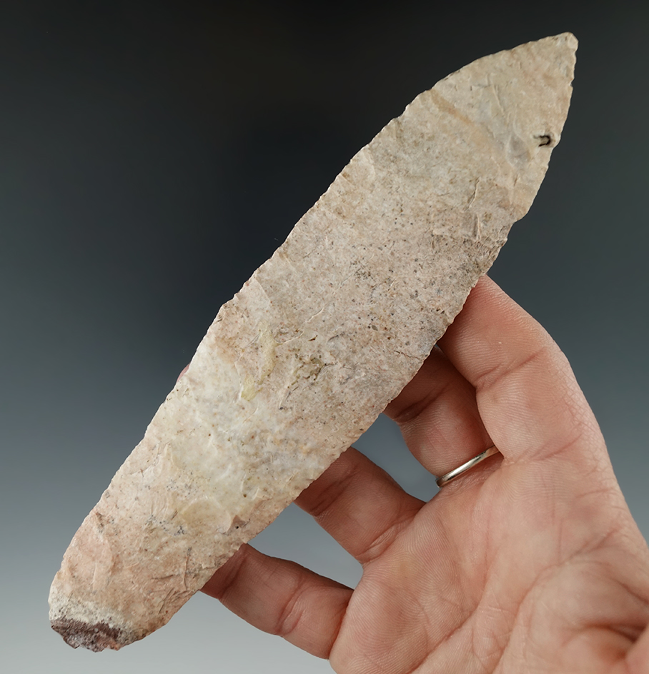6 1/8" Morse Knife made from Burlington Chert found in St. Louis Co., Missouri. Comes with a COA.