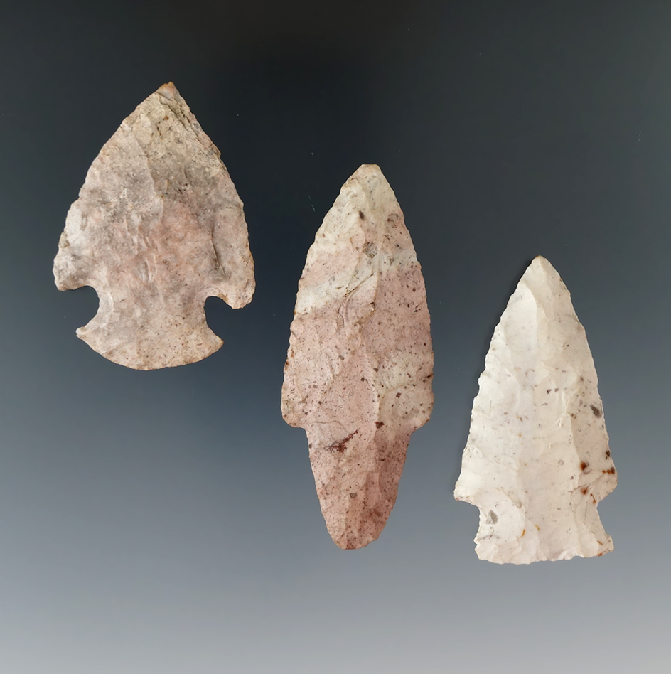 Three assorted Illinois points, largest is 2 7/8".