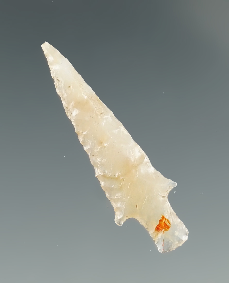 1 1/8" Square Stem Dagger Point made from clear Agate. Found near the Columbia River, OR.