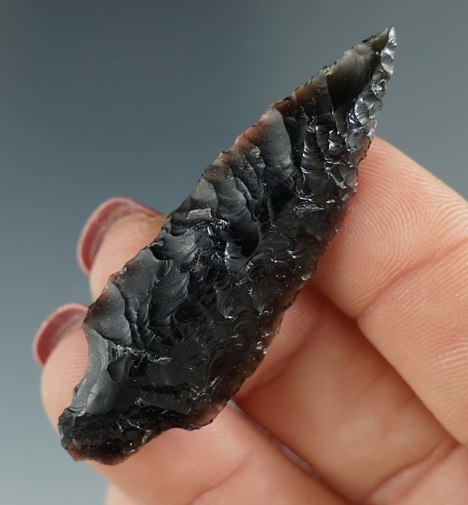 2 1/8" Gypsum Cave made from Obsidian. Found in the Great Basin, OR. Pictured in Overstreet #9