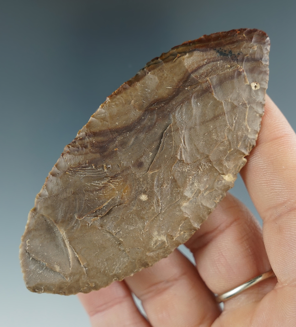 3 7/16" Oval Knife made from brown and tan Jasper. Found near the Columbia River, OR.