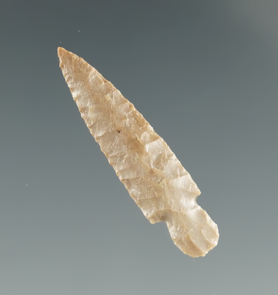 1 1/8" Klickitat Dagger Point made from tan Agate. Found near the Columbia River, OR.