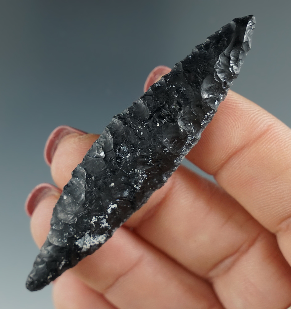 2 11/16" Shouldered Cascade made from Obsidian. Found in the Klamath River Basin. Pictured!