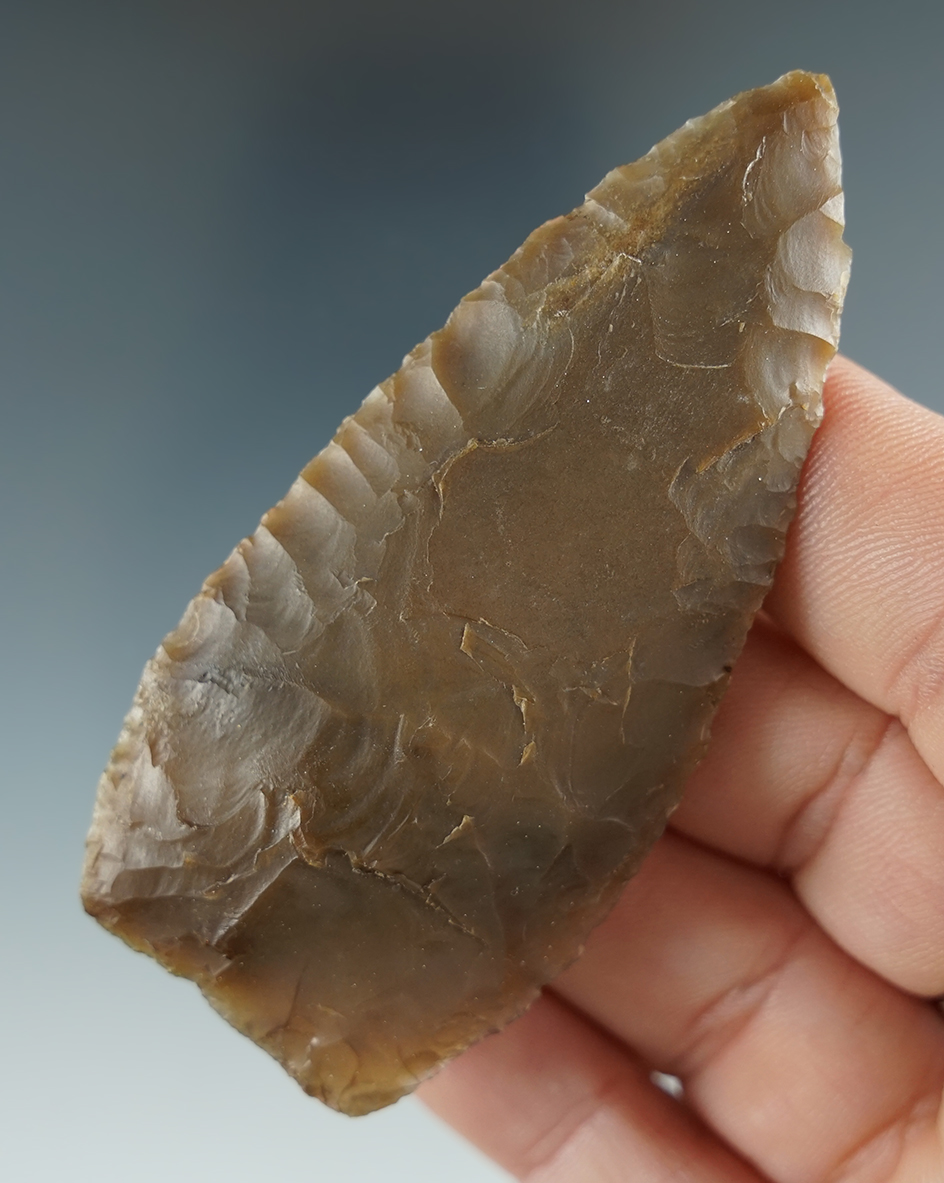 2 13/16" Columbia River Knife made from translucent brown Agate. Columbia River, OR.