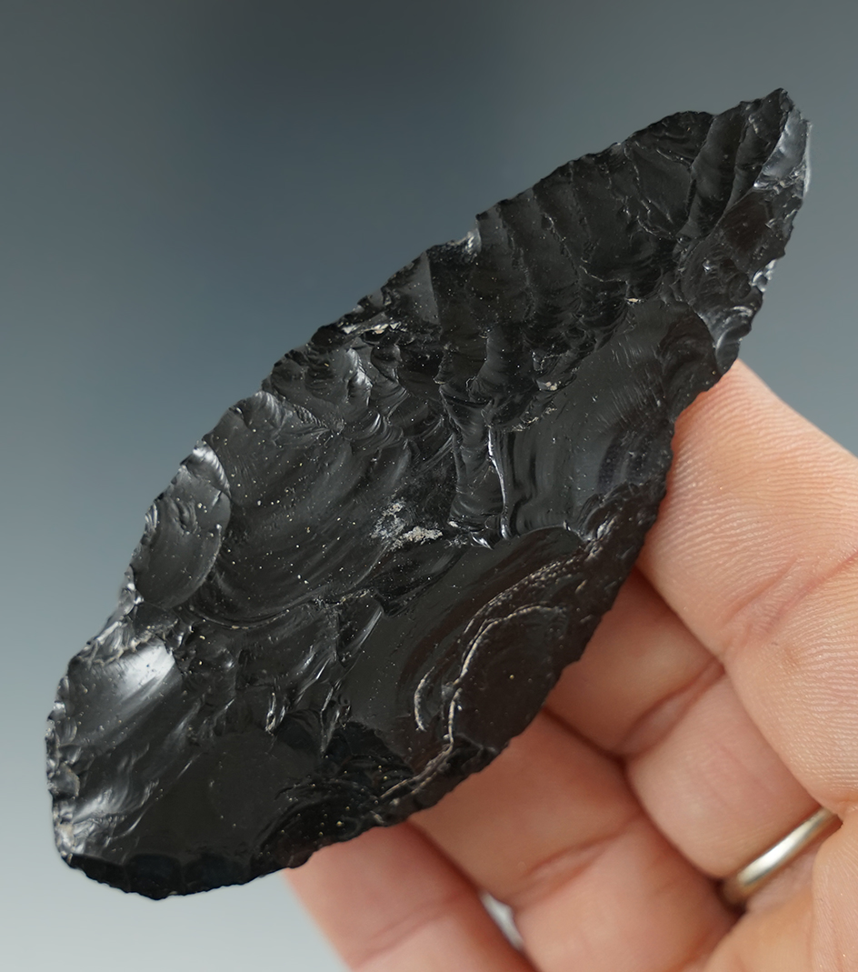 3 5/16" Oval Knife made from Obsidian. Found in the Great Basin, OR.