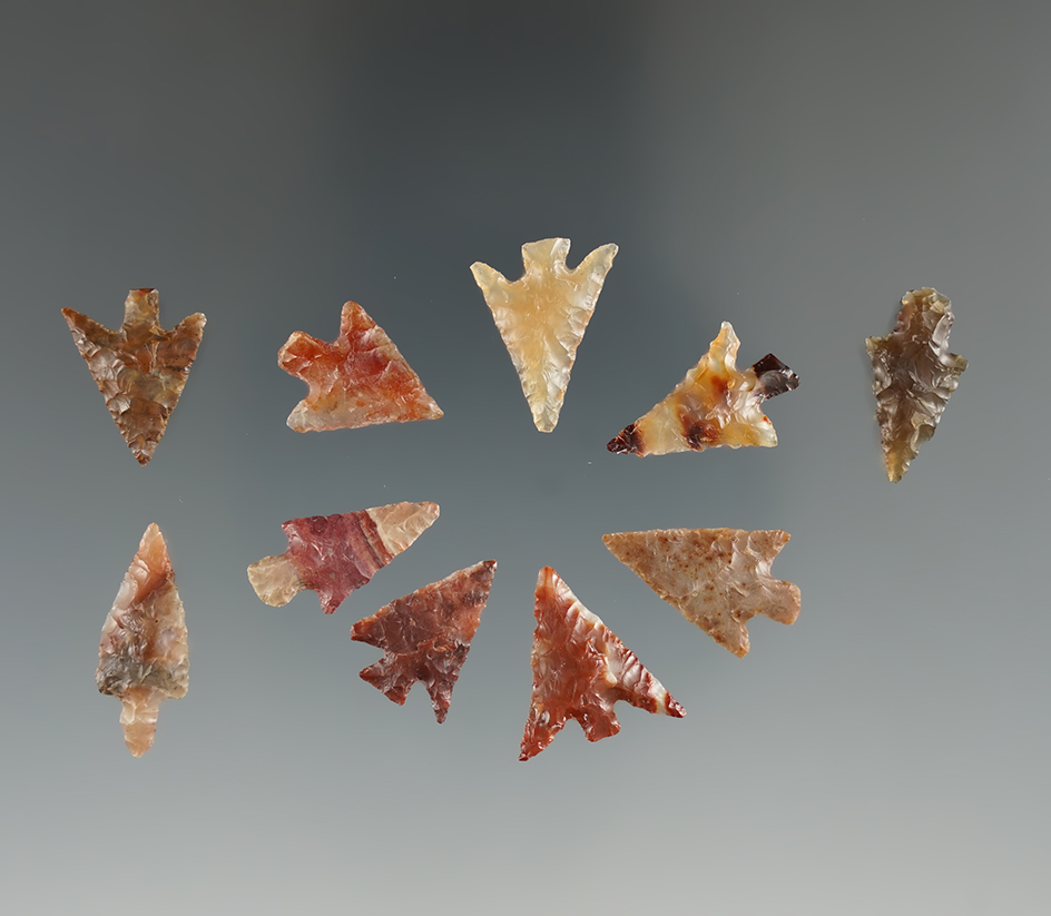 Ten Columbia River "Micro" Points. Longest is 7/8". Found near the Columbia River, OR.