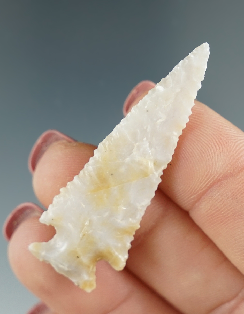 1 13/16" Diagonal notch with fine serrations made from white Agate. Columbia River, OR.