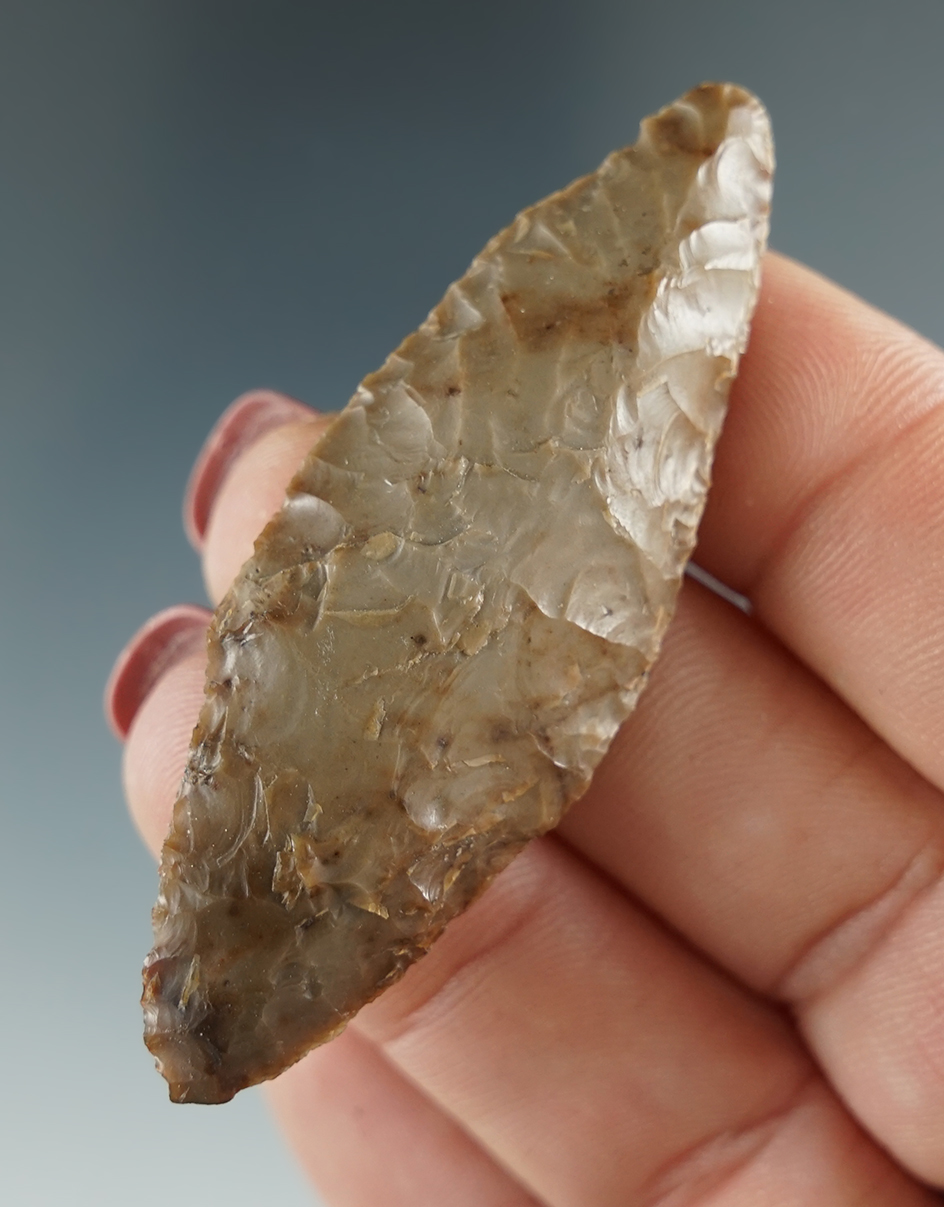 2 5/16" Shouldered Cascade Leaf Blade made from brown and gray Agate. Columbia River, OR.