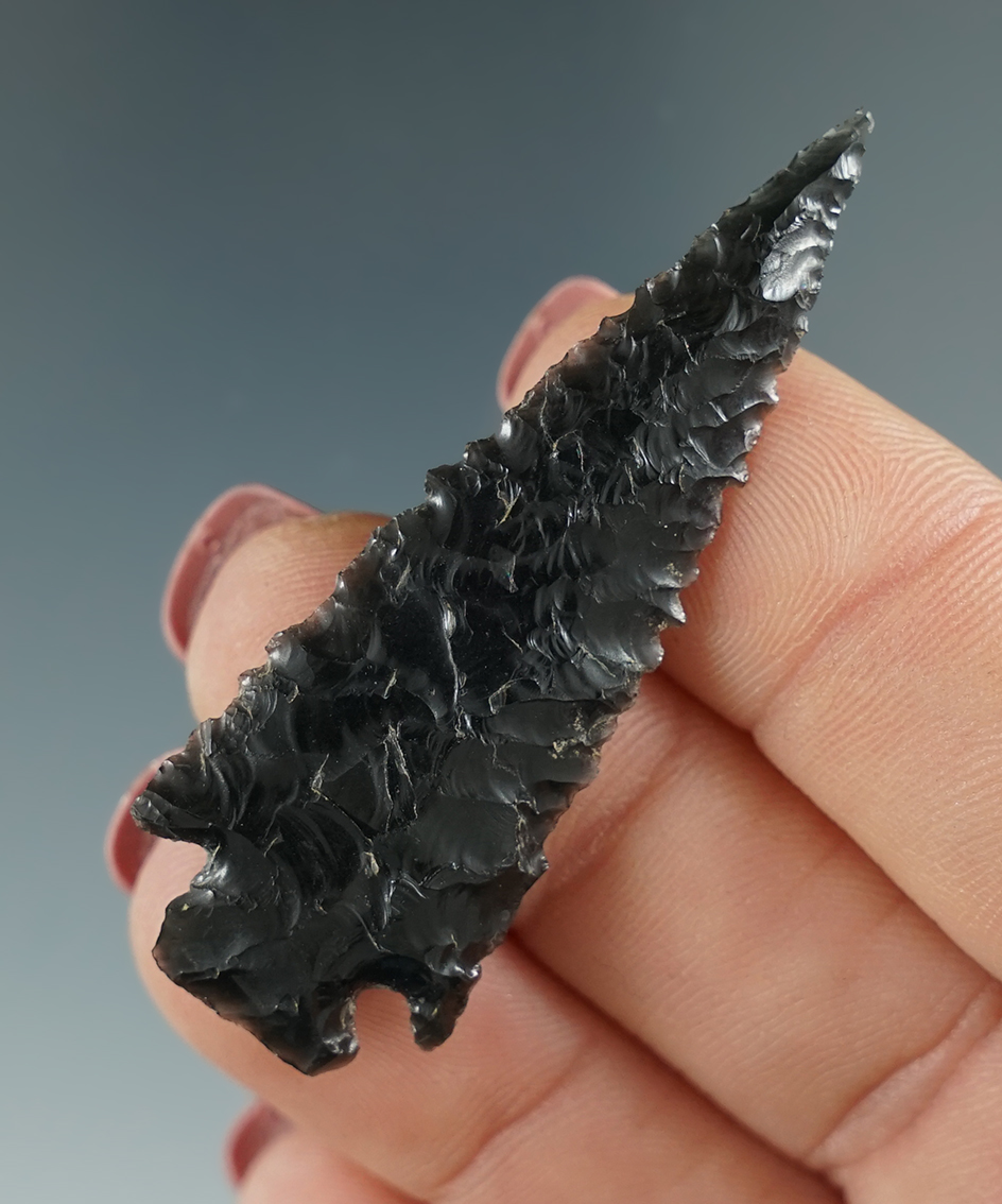 2 1/16" Diagonal Notch made from Obsidian. Found in the Great Basin, OR.