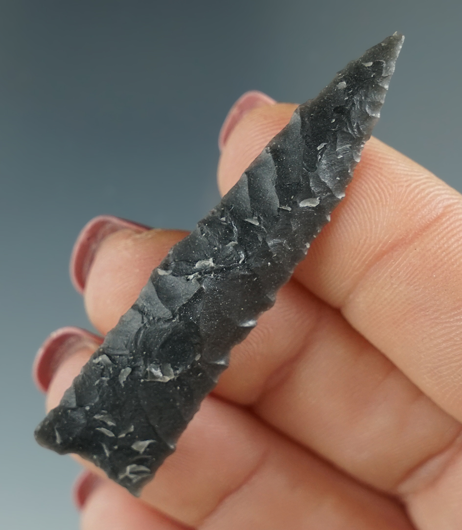 2 1/8" Humboldt Triangular made from Obsidian. Found in the Great Basin, OR. Pictured!