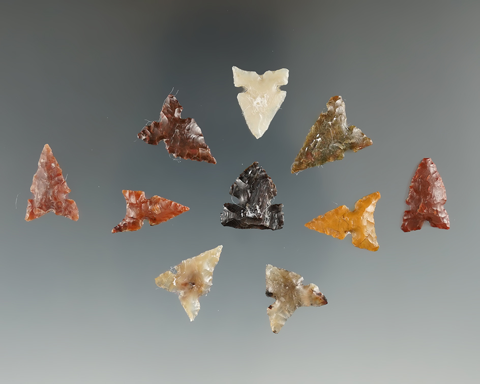 Ten Sierra Sidenotch Points. Longest is 3/4". Found near the Columbia River, OR.