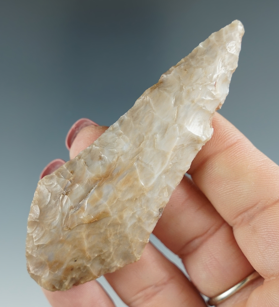 3 3/16" Columbia River Knife made from tan and gray Agate. Found near the Columbia River, OR.