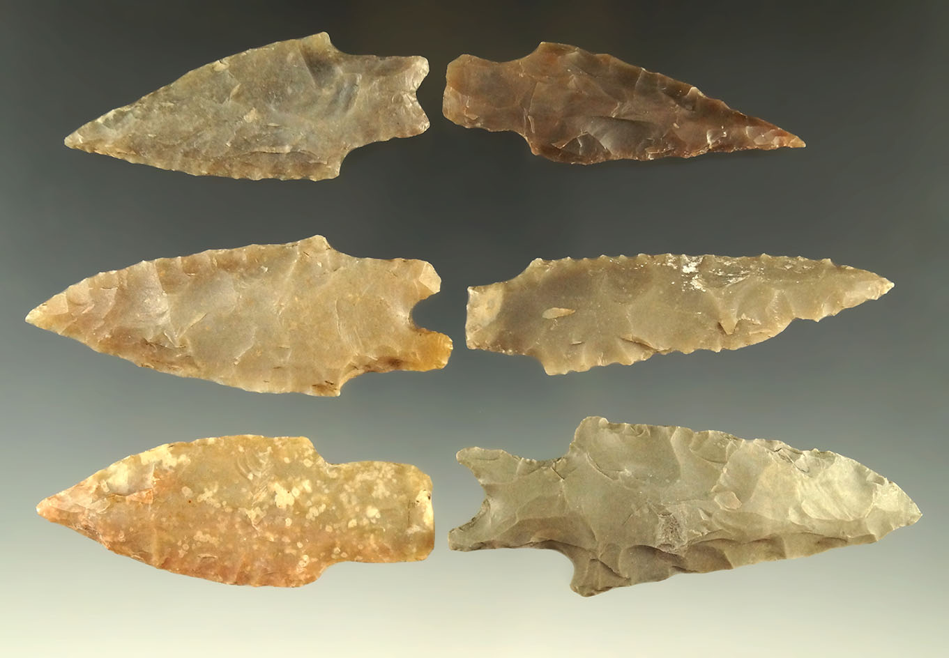 Set of six nice Texas arrowheads, largest is 2 7/8".