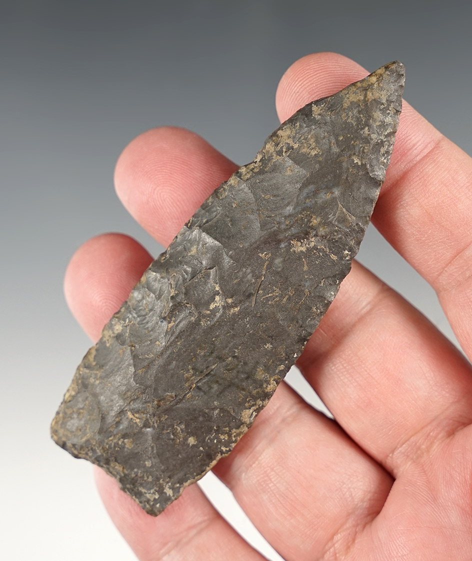 3 1/2" Lanceolate with nicely ground lower edges found in Pulaski Co., Kentucky, by J.R. Dalton.