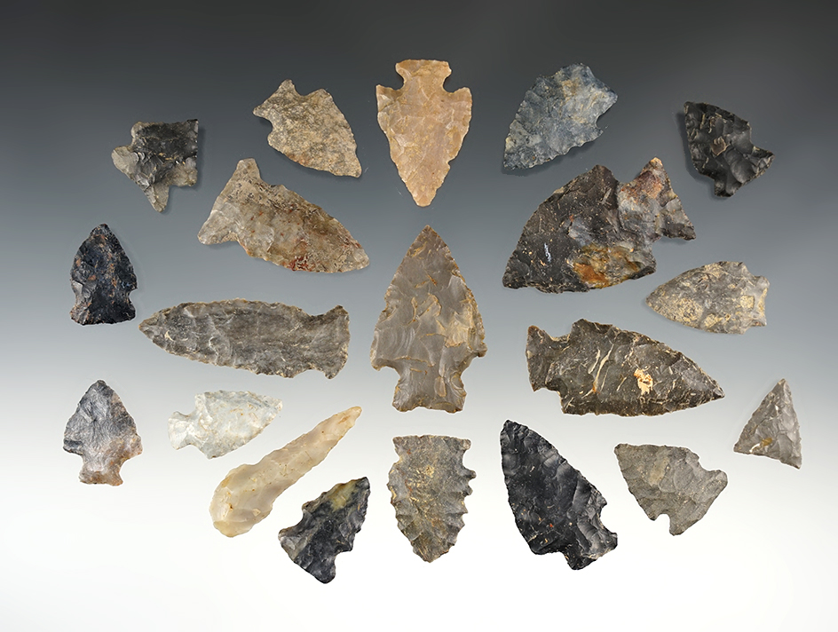 Set of 20 assorted Ohio points in good condition. The largest is 2 1/8".