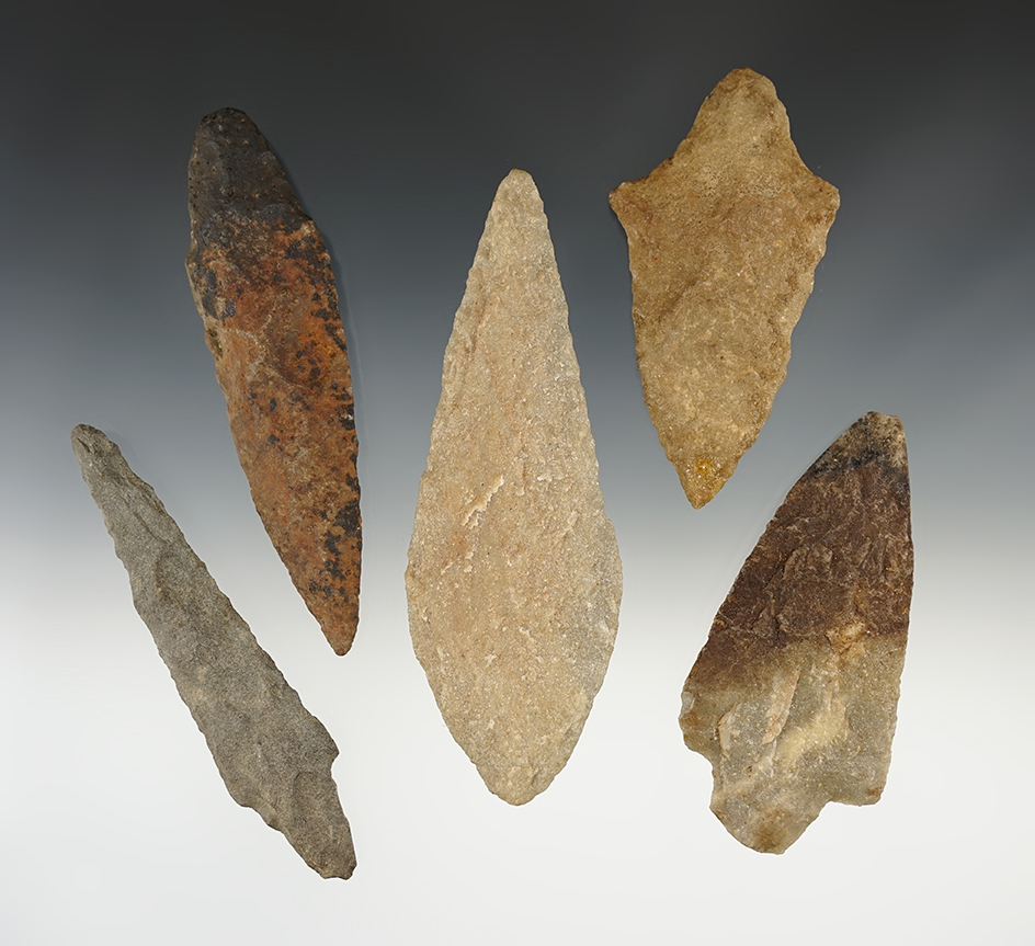 Set of 5 large Eastern points in good condition. The largest is 5 1/8".