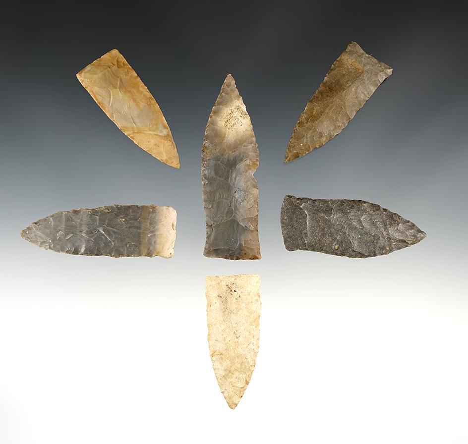 Set of 6 nice Copena points found in the Kentucky/Tennessee area. The largest is 3 1/8".