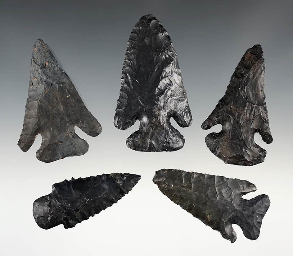 Set of 5 heavily restored Ohio points. The largest is 3 1/16".