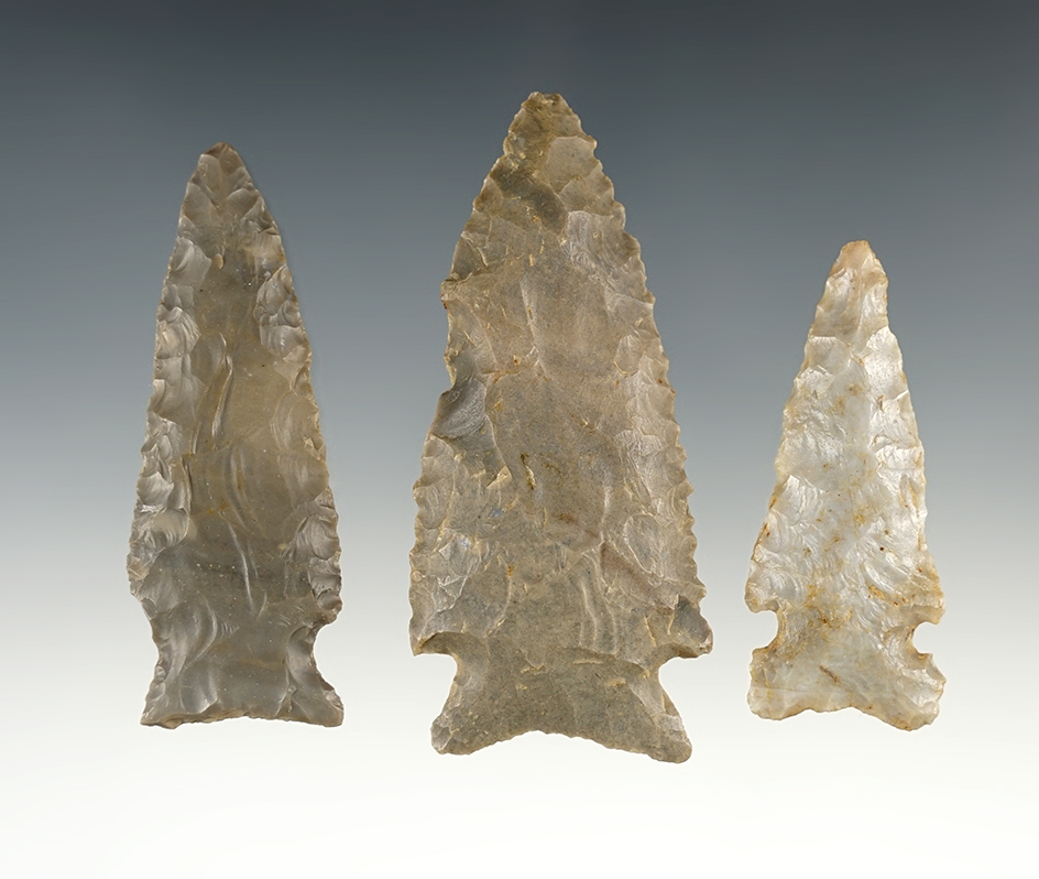 Set of 3 well made points found in Kentucky and Indiana. The largest is 2 15/16".