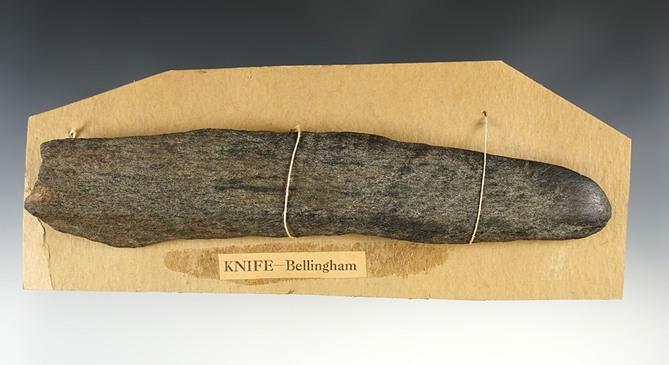 8 7/16" Stone Knife with heavy polish to one end. Found in Bellingham, Washington.