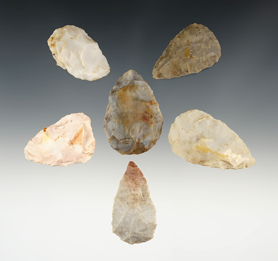 Six Flint Ridge Adena Blades found by Jack Hooks on Flint Ridge in the 1970's.