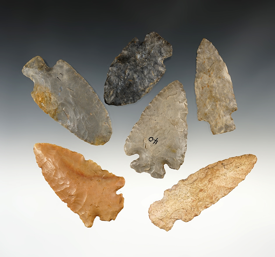 Set of 6 nice Midwest points in good condition. The largest is 3 3/8".