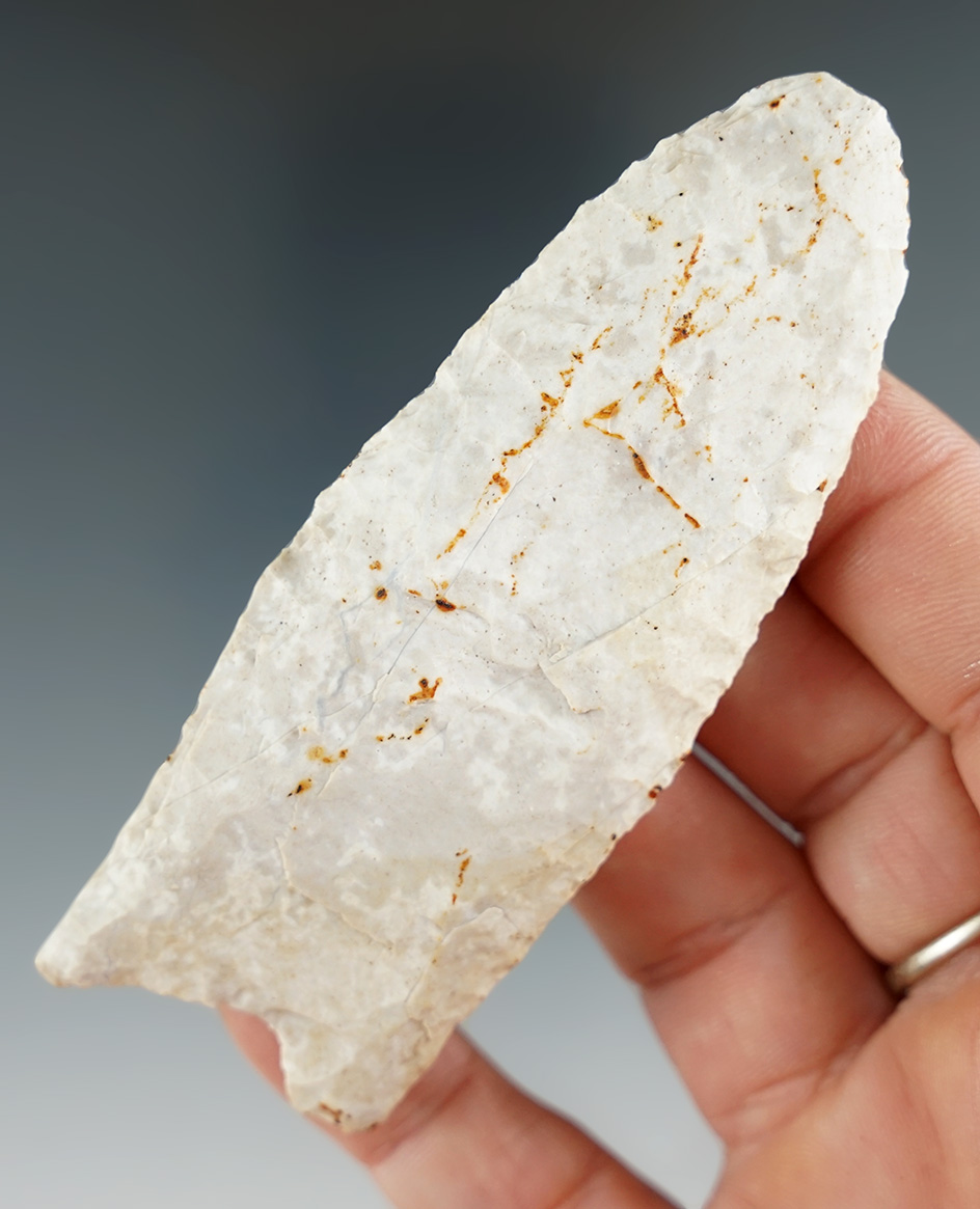3 5/8" Paleo fluted Clovis found in Missouri.