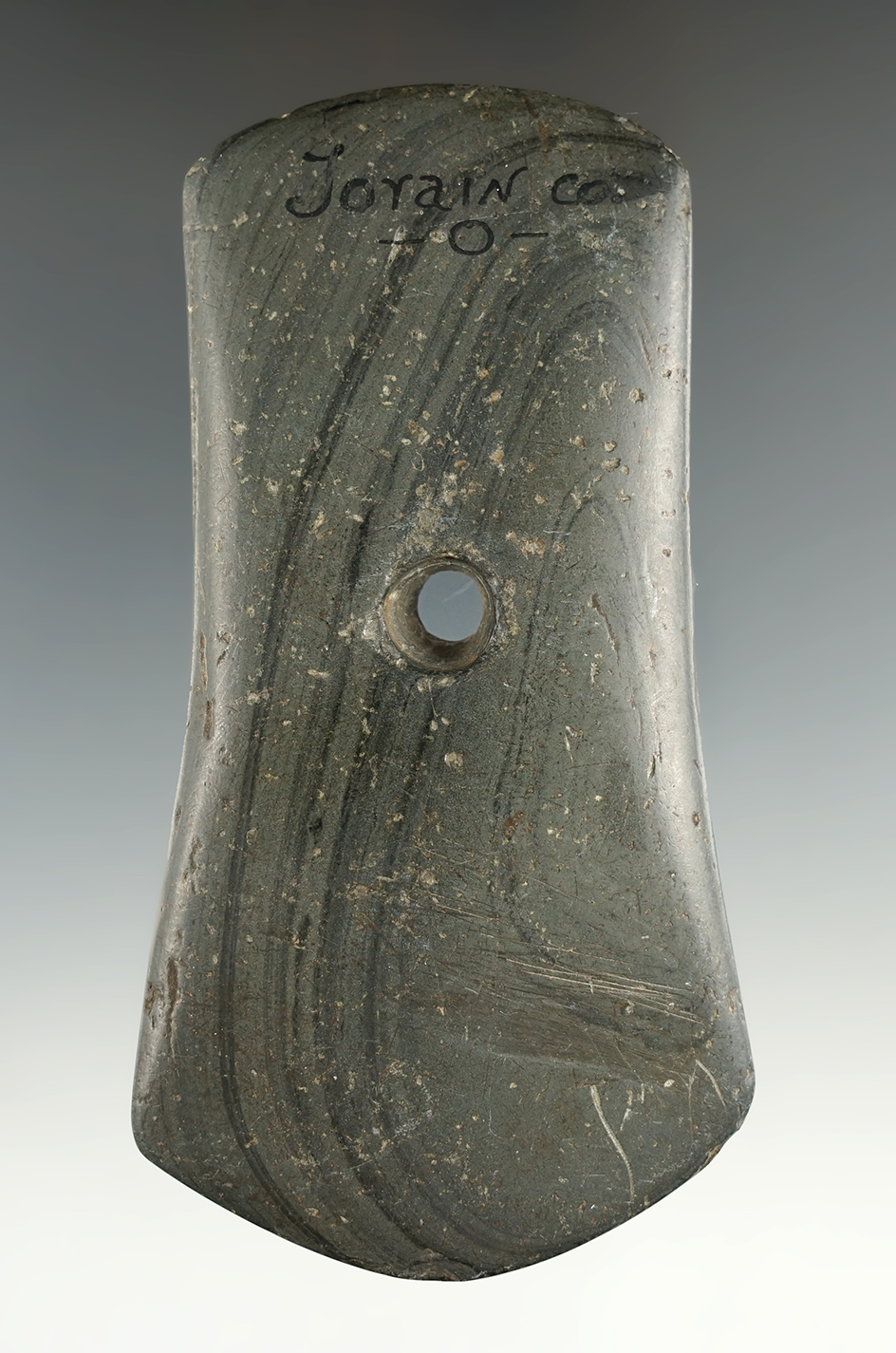 4 9/16" Adena Bi-Concave Pendant - Lorain Co., Ohio. Pictured in Who's Who #8, page 109.