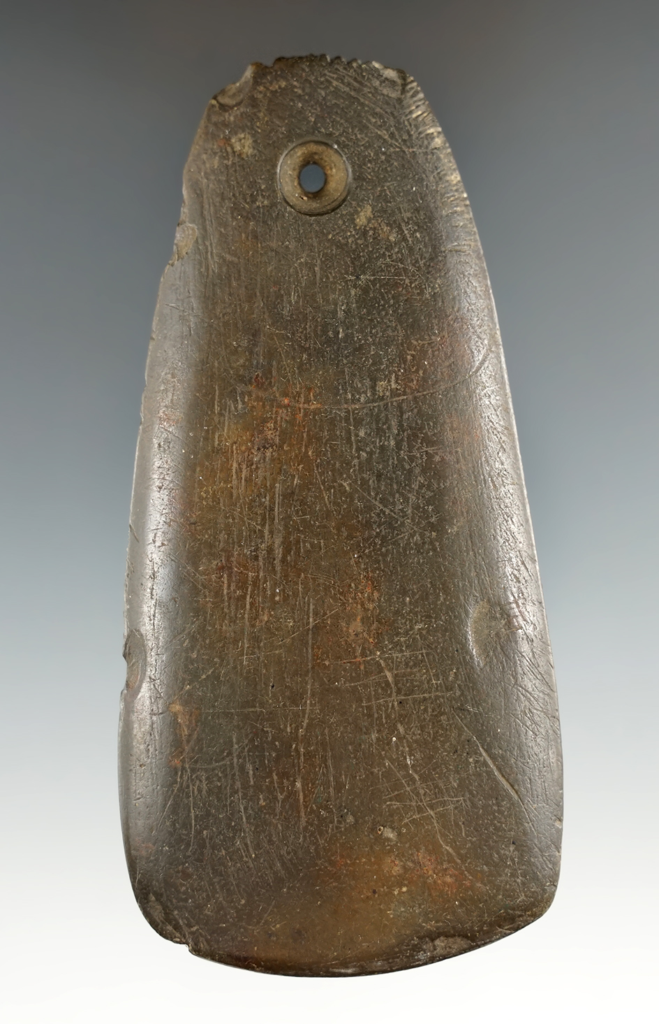 4" Trapezoidal Pendant with a fringed top made from glacial slate found in Ohio.