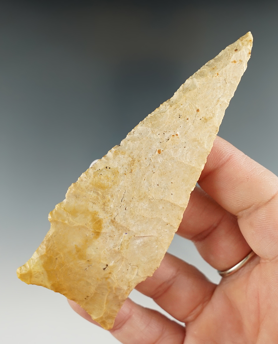 4" Holland Point made from Cedar Hill Chert. Found in Pike Co., Illinois.