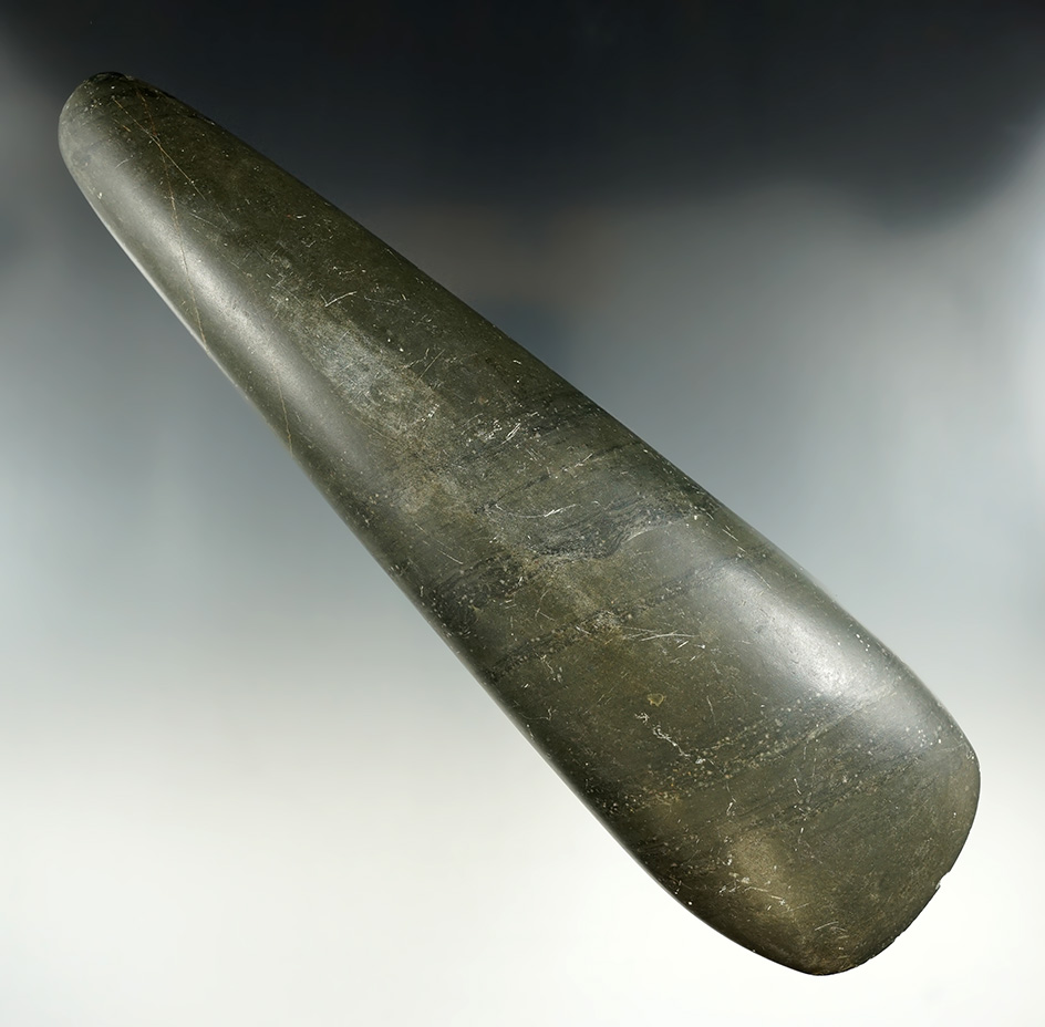 Large 9 3/4" green Hardstone Celt found in New Guinea.