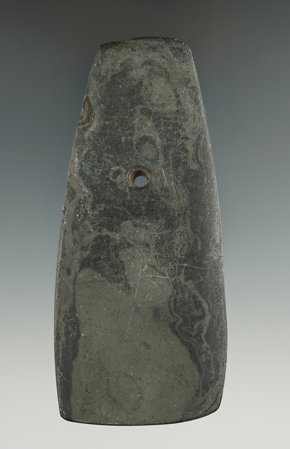 4 1/16" Hopewell Trapezoidal Pendant found in Mahoning Co., Ohio. Ex. Dr. Stanley Copeland