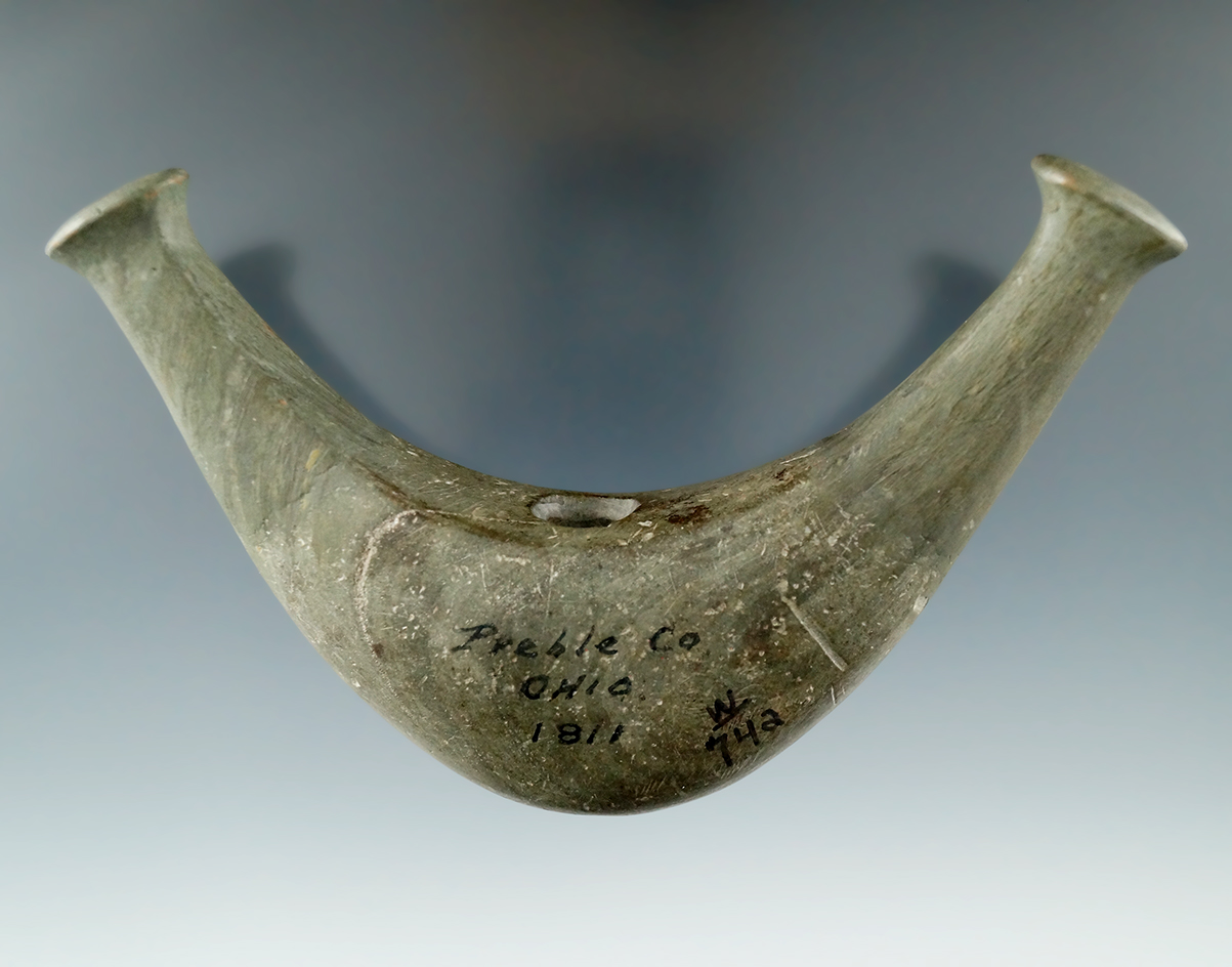 5 5/8" Wide Knobbed Lunate found in Preble Co., Ohio with restorations to both knob ends.