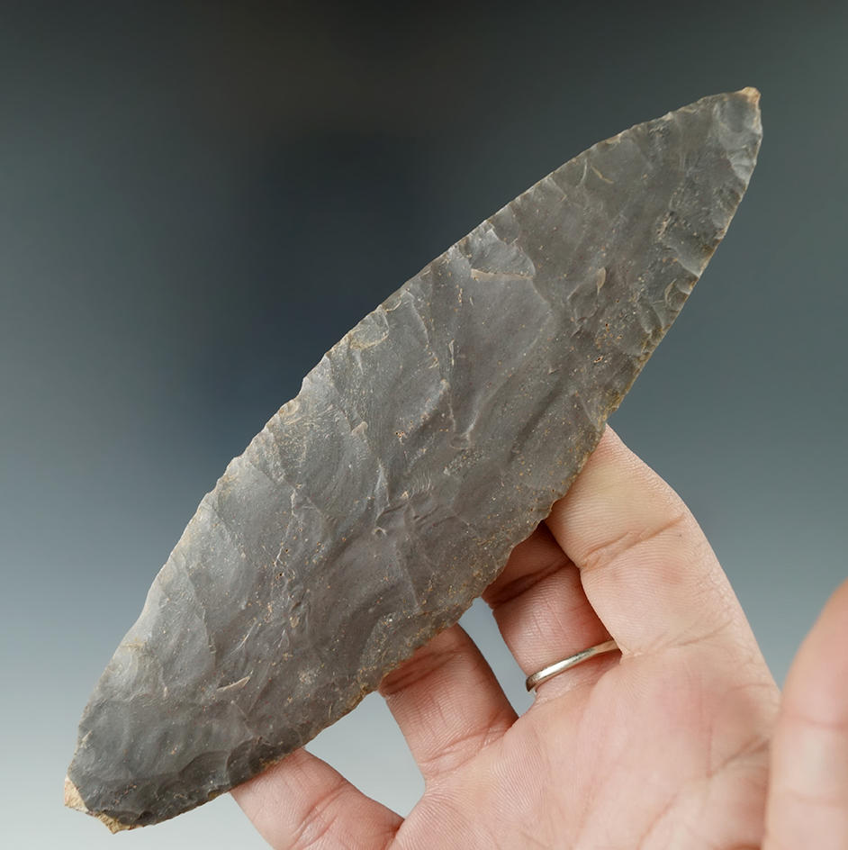 6" Turkeytail Blade found in Crawford Co., Indiana as part of a 27 total piece Cache.